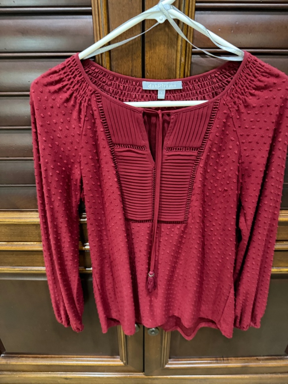 Daniel Rainn Deep Burgundy Textured Peasant Blouse size S